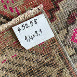 1’4 x 3’1 Vintage Oushak Rug Muted Brick, Fuschia & Periwinkle