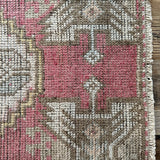 1’6 x 3’2 Vintage Oushak Mat Muted Red, Brown & Bone Gray