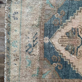 1’9 x 3’ Antique Turkish Taspinar Rug Muted Camel Beige & Teal