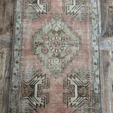 1’8 x 3’1 Vintage Oushak Rug Muted Brick, Gray & Sage