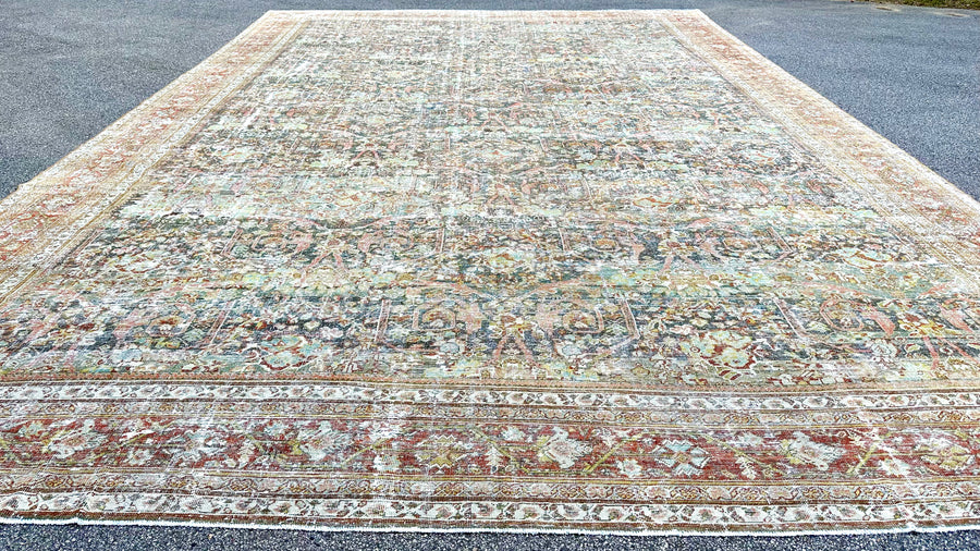 13’8 x 20’4 Classic Antique Rug Muted  Black, Rust, Blue & Green