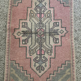 1’8 x 3’ Vintage Turkish Oushak Rug Muted Pink, Blue-Gray & Beige 4774