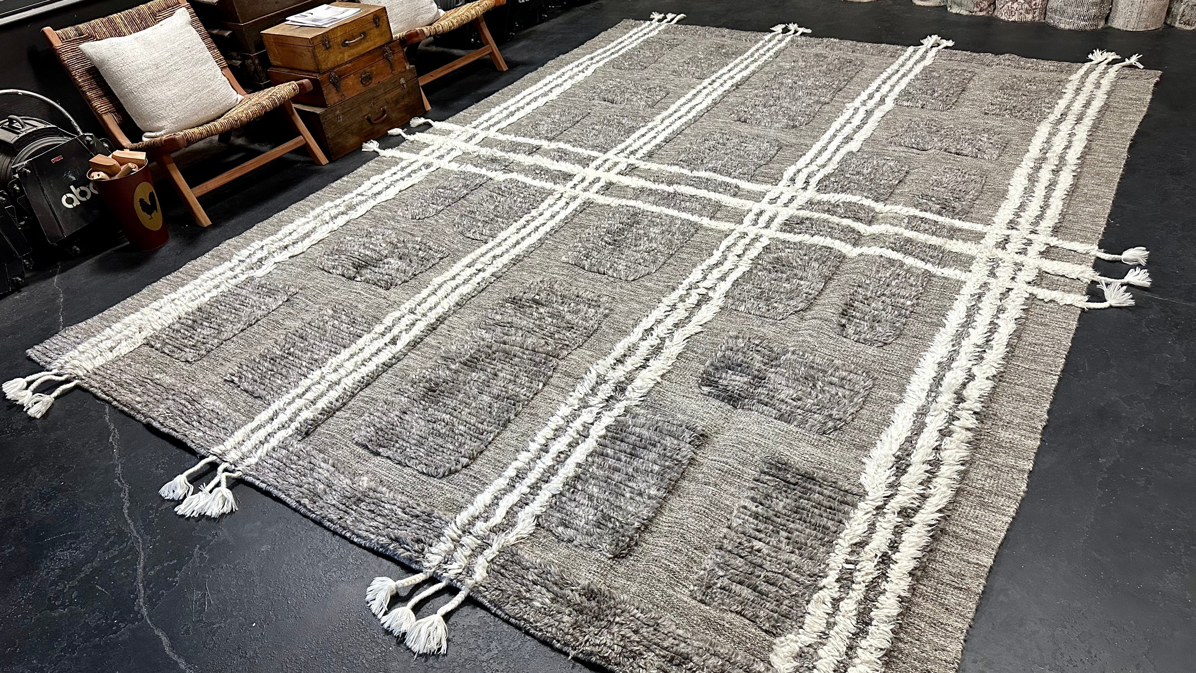 10’4 x 14’1 Shaggy Moroccan Rug Grey Pure Turkish Wool M-3781 Linda's Barn