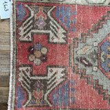 1’6 x 3’ Vintage Oushak Rug Muted Red, Gray & Periwinkle '5126