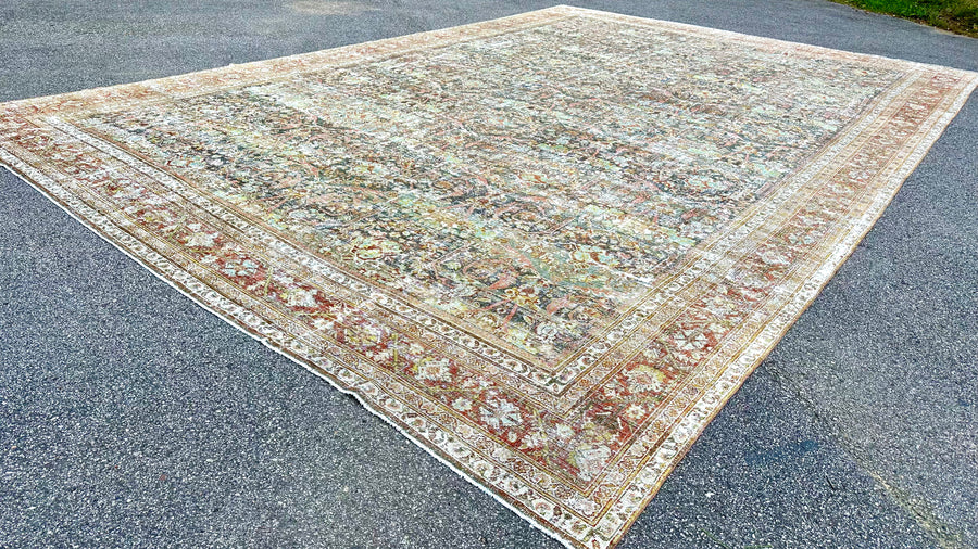 13’8 x 20’4 Classic Antique Rug Muted  Black, Rust, Blue & Green