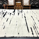 10’4 x 14’ Moroccan Rug Black and White Shag “Ruzgar” Pure Turkish Wool M-3782