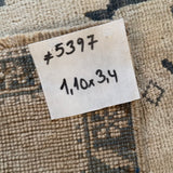 1’10 x 3’4 Antique Taspinar Rug Muted Dark Blue & Beige '5397
