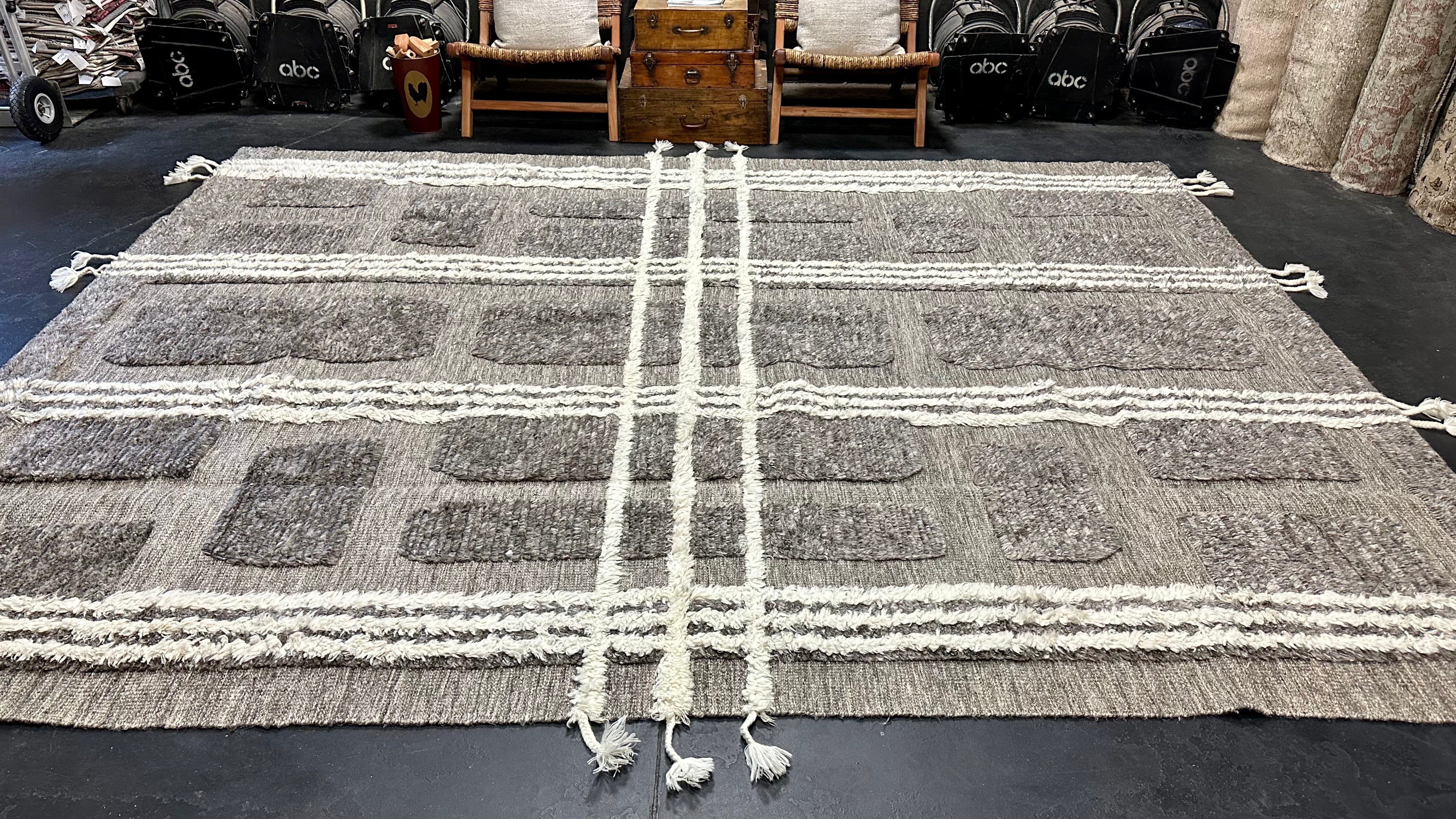 10’4 x 14’1 Shaggy Moroccan Rug Grey Pure Turkish Wool M-3781 Linda's Barn