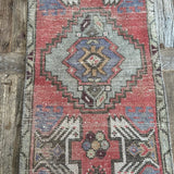 1’6 x 3’ Vintage Oushak Rug Muted Red, Gray & Periwinkle '5126