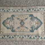 1’7 x 3’3 Antique Turkish Taspinar Rug Muted Soft Beige & Sea Blue 5712