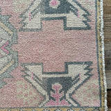 1’7 x 3’1 Vintage Oushak Rug Muted Pale Pink, Gray, Charcoal & Saffron