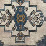 1’7 x 2’6 Antique Turkish Taspinar Rug Muted Midnight Blue, Beige & Light Brown