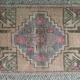1’7 x 3’ Vintage Turkish Oushak Rug Muted Blush, Blue & Sea Foam 5183