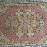 1’8 x 3’2 Vintage Oushak Rug Pink, Yellow and Gray 5190