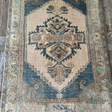 1’9 x 3’ Antique Turkish Taspinar Rug Muted Camel Beige & Teal