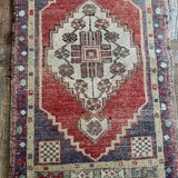 1’10 x 2’10 Vintage Oushak Rug Muted Red, Beige & Blue '5139