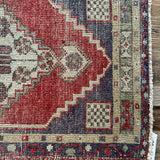 1’10 x 2’10 Vintage Oushak Rug Muted Red, Beige & Blue '5139