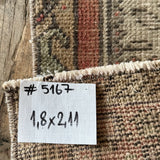 1’8 x 2’11 Vintage Oushak Mat Muted Rust, Gray & Black