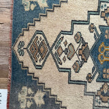 1’7 x 2’6 Antique Turkish Taspinar Rug Muted Midnight Blue, Beige & Light Brown
