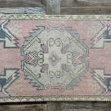 1’7 x 3’1 Vintage Oushak Rug Muted Pale Pink, Gray, Charcoal & Saffron
