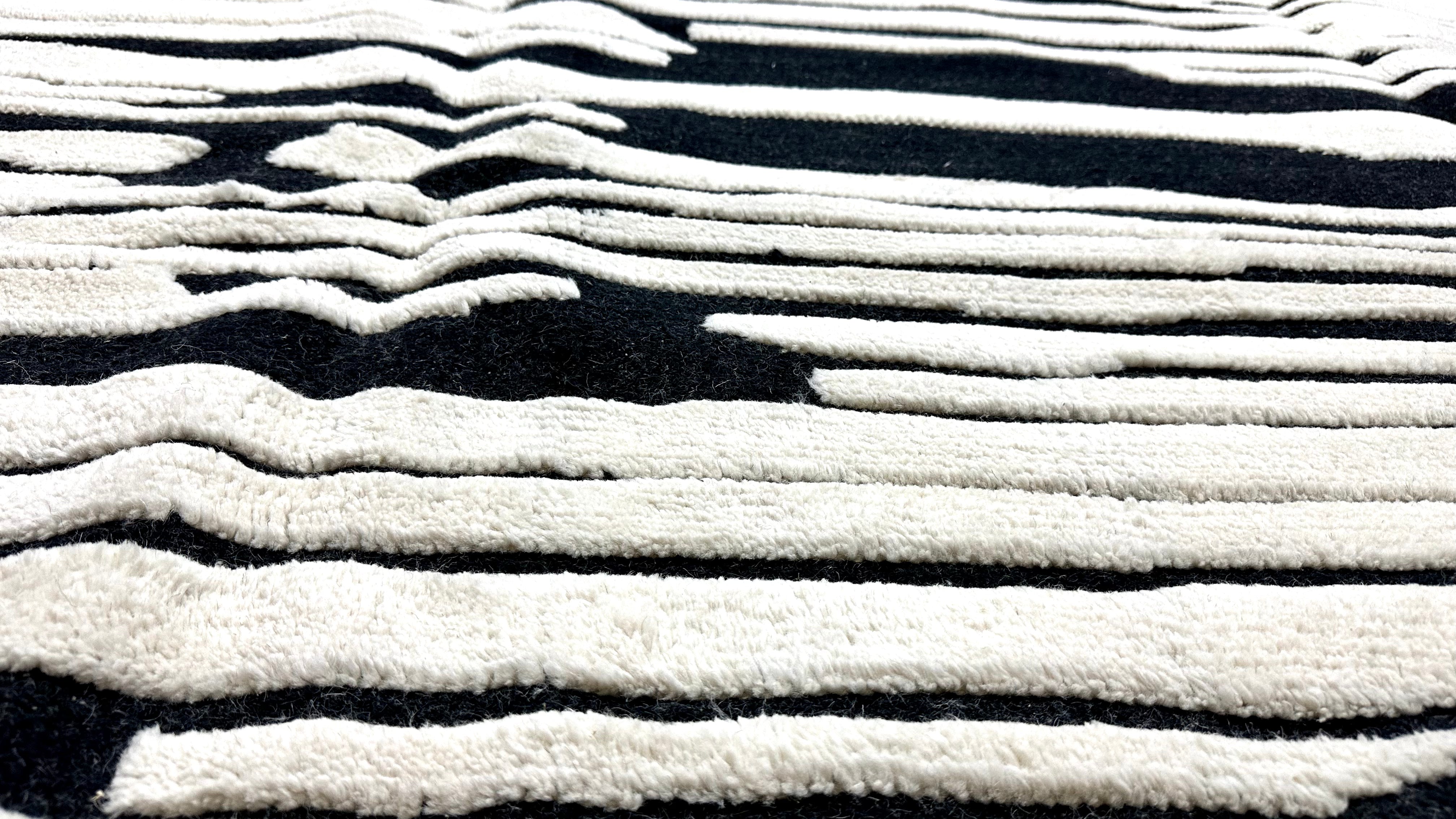 10’3 x 14’2 Moroccan Rug Black and White “Ruzgar” Pure Turkish Wool M-3766 Linda's Barn