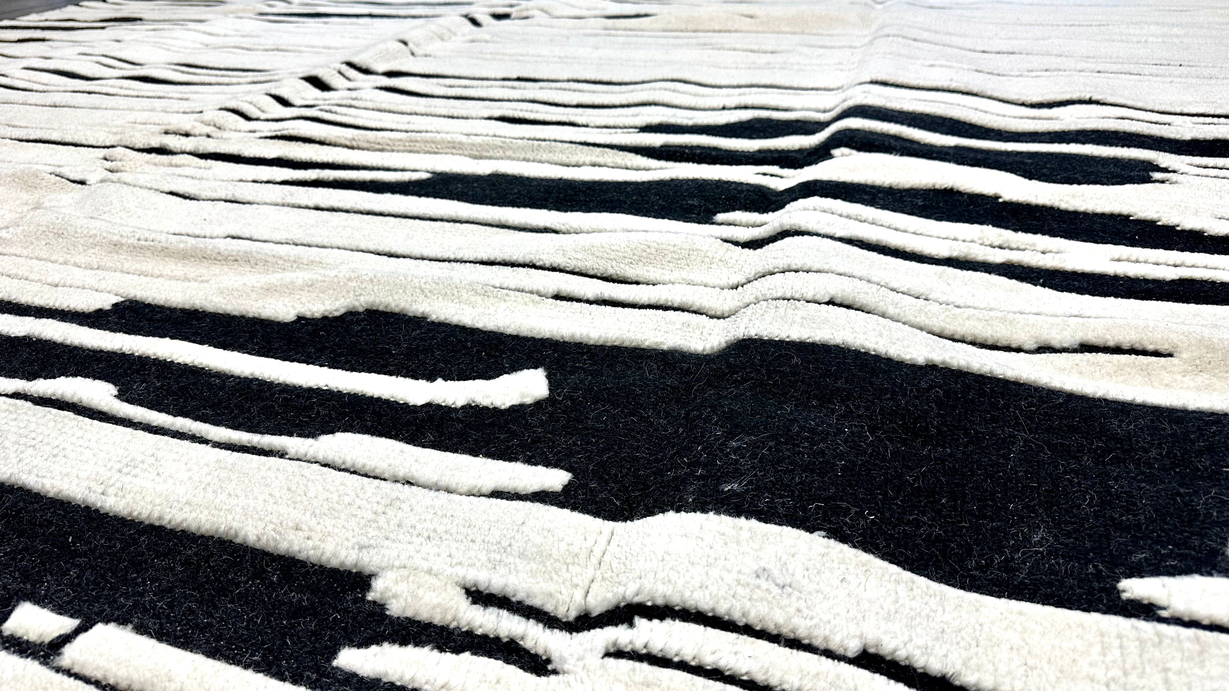 10’3 x 14’2 Moroccan Rug Black and White “Ruzgar” Pure Turkish Wool M-3766 Linda's Barn