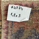 1’8 x 3’ Vintage Turkish Oushak Rug Muted Pink, Blue-Gray & Beige 4774