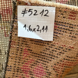 1’6 x 2’11 Vintage Oushak Mat Muted Pinkberry, Orange, Gray & Blue '5212