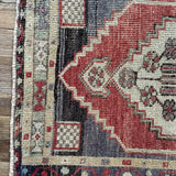 1’10 x 2’10 Vintage Oushak Rug Muted Red, Beige & Blue '5139
