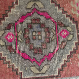 1’4 x 3’1 Vintage Oushak Rug Muted Brick, Fuschia & Periwinkle