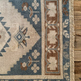 1’9 x 3’3 Vintage Taspinar Rug Muted Deep Sea Blue, Camel & Beige '5381