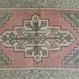 1’8 x 3’ Vintage Turkish Oushak Rug Muted Pink, Blue-Gray & Beige 4774