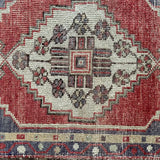 1’10 x 2’10 Vintage Oushak Rug Muted Red, Beige & Blue '5139