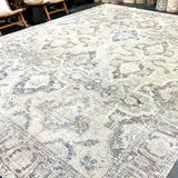 12’2 x 16’3 Distressed Silk 17th Century Persian Design Tibetan Rug Slate, Blue, Sea Foam & Gray K0169