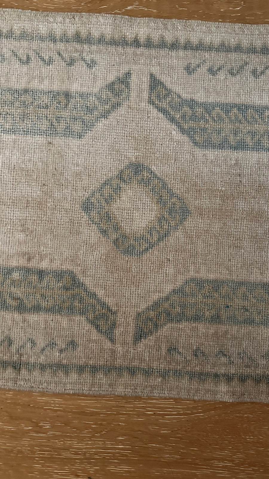 1’9 x 3’4 Antique Turkish Rug Muted Sea Foam, Beige and Camel