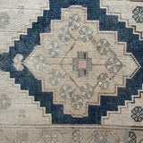 2’ x 2’9 Antique Turkish Taspinar Rug Muted Navy Blue, Beige & Sky Blue '5377