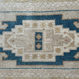 1’9 x 3’8 Vintage Turkish Taspinar Rug Muted Turquoise Blue, Beige & Light Gold