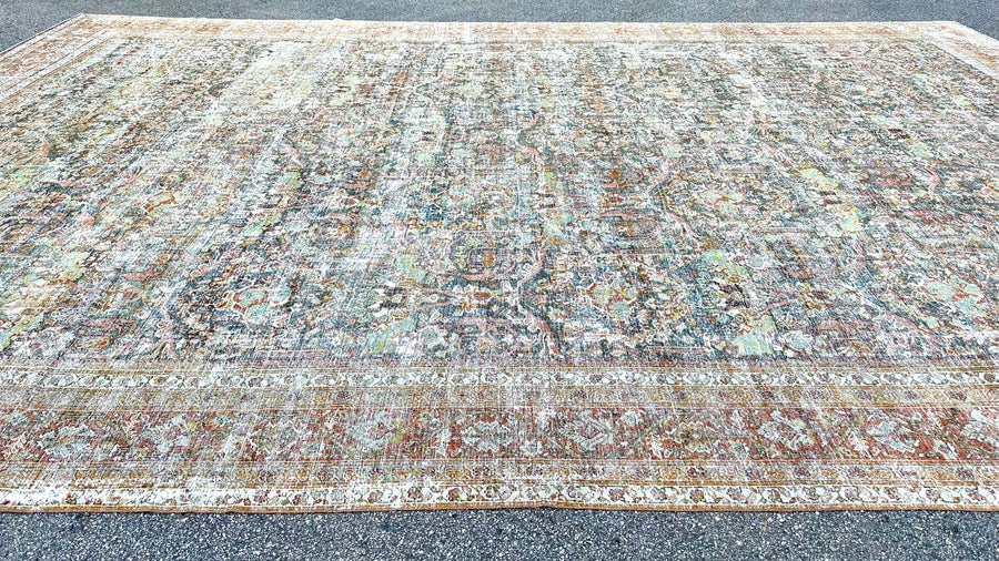 13’8 x 20’4 Classic Antique Rug Muted  Black, Rust, Blue & Green