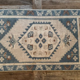1’9 x 3’3 Vintage Taspinar Rug Muted Deep Sea Blue, Camel & Beige '5381