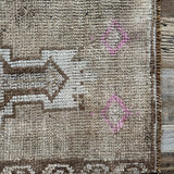 1’2 x 2’4 Antique Turkish Kars Rug Muted Camel Brown and Beige