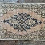 1’8 x 3’1 Vintage Oushak Rug Muted Blush Beige, Navy & Sea Foam