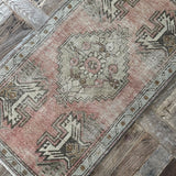 1’8 x 3’1 Vintage Oushak Rug Muted Brick, Gray & Sage