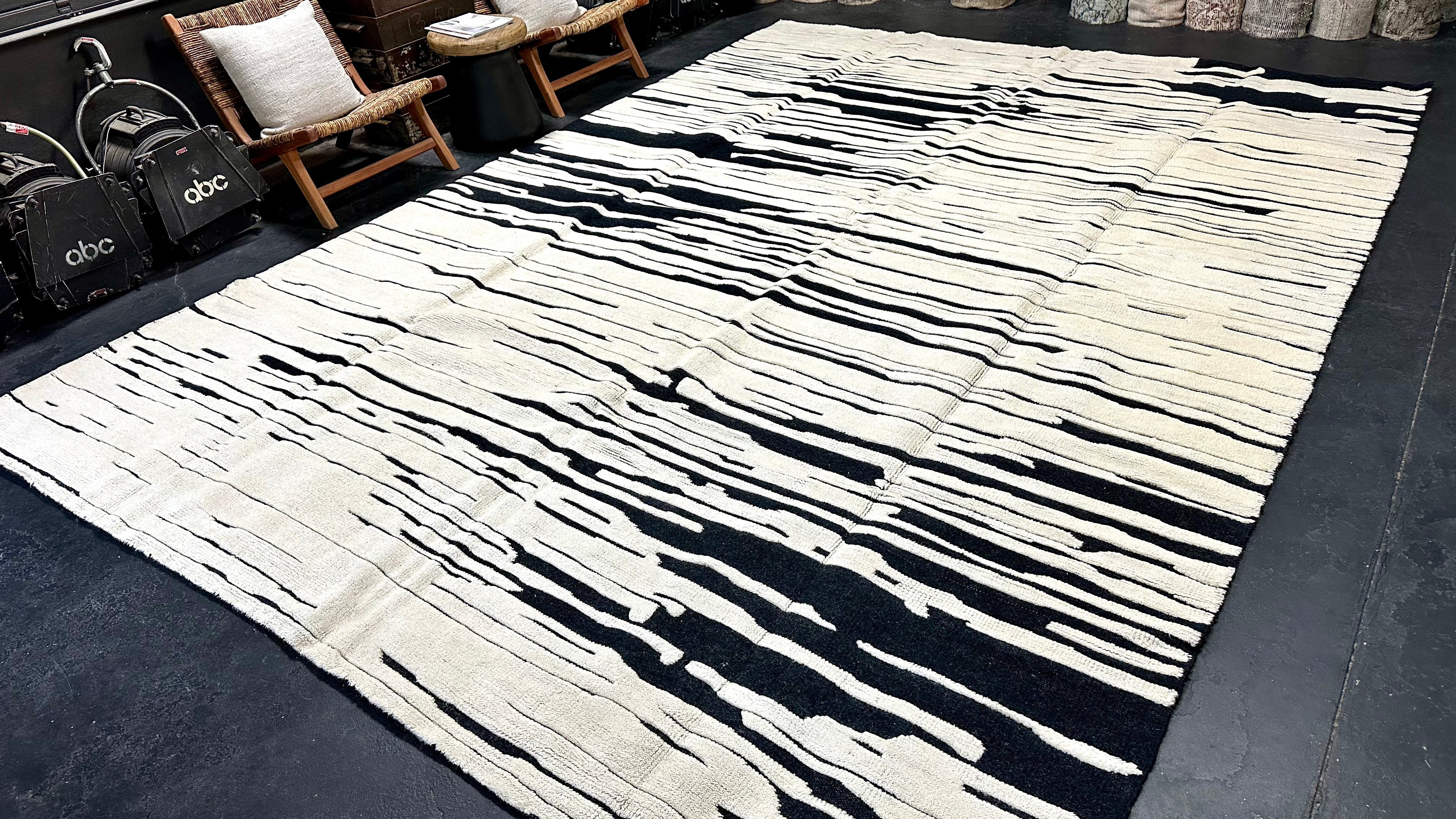 10’3 x 14’2 Moroccan Rug Black and White “Ruzgar” Pure Turkish Wool M-3766 Linda's Barn