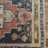 1’9 x 3’5 Vintage Taspinar Rug Muted Navy, Rose & Beige '5391