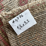 1’6 x 3’2 Vintage Oushak Mat Muted Red, Brown & Bone Gray