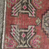 1’4 x 3’1 Vintage Oushak Rug Muted Brick, Fuschia & Periwinkle