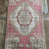 1’6 x 3’2 Vintage Oushak Mat Muted Red, Brown & Bone Gray