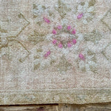 1’7 x 3’5 Antique Turkish Taspinar Rug Muted Beige, Green & Pink