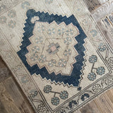 2’ x 2’9 Antique Turkish Taspinar Rug Muted Navy Blue, Beige & Sky Blue '5377