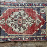 1’10 x 2’10 Vintage Oushak Rug Muted Red, Beige & Blue '5139